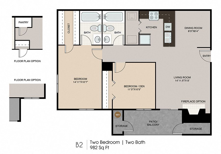 Two Bedroom Floor Plan l Ryans Crossing in El Paso, TX